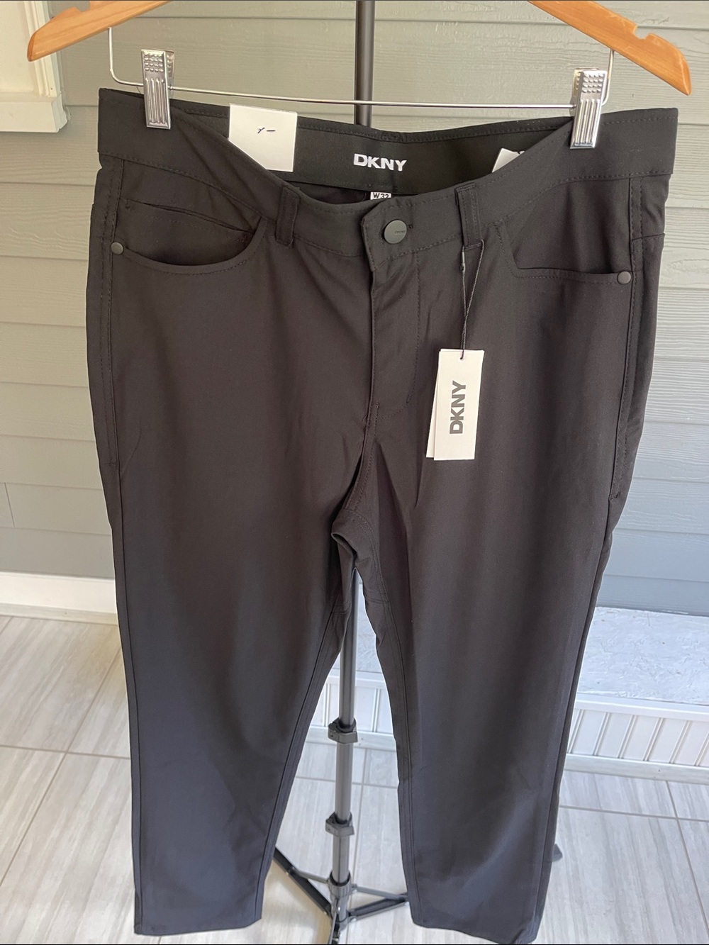 DKNY Mens Black Straight-Leg Stretch Pants Size 32x30